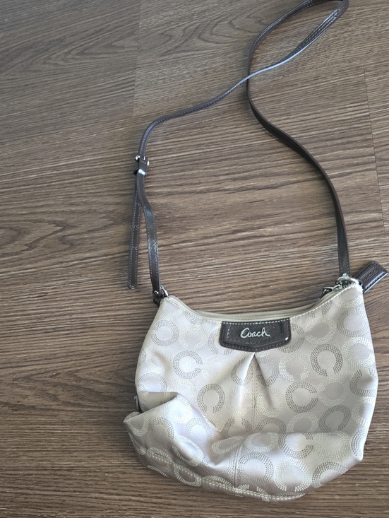 Coach Handbags - Coach Beige Signature Crossbody with Brown Trim